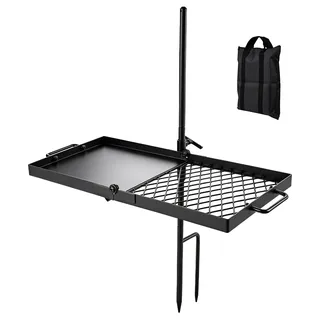 SucceBuy Schwenkbarer Lagerfeuergrill mit 61 cm Grillrost aus Kohlenstoffstahl, 360¡ã h?henverstellbarer Schwenkgrill mit stabilem Grillst?nder, drehbarer Outdoor-Grill fš1r offenes Feuer, Camping und Garten, Schwarz
