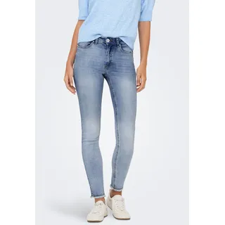 Ankle-Jeans ONLY "ONLBLUSH MID SK ANK RAW DNM REA694 NOOS", Damen, Gr. XS (34), Länge 34, blau (medium blau), Denim/Jeans, Obermaterial: 92% Baumwolle, 6% Elastomultiester, 2% Elasthan, Abriebeffekte, skinny fit, Jeans Ankle-Jeans