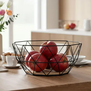 levandeo Obstkorb Metall Schwarz 26x12cm Korb Modern Holz Braun Schüssel Schale Deko Obstschale Tischdeko