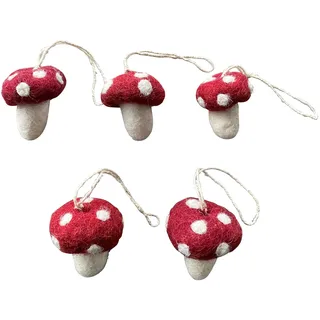 Én Gry & Sif Pilze Glückspilze (5er Set), Herbst Deko Filz, Hand-Made, fair-Trade zum Aufhängen (Fliegenpilze)