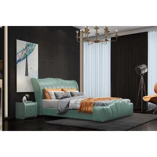 Klassisches Bett Ehebett Doppelbett Lederbett Chippendale Schlafzimmer Leder Neu - Grün