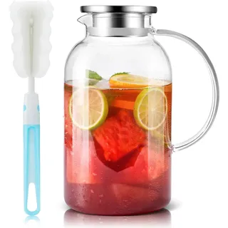 SUSTEAS 2.5L Wasserkaraffe, Glaskaraffe mit Deckel, Karaffe mit Ausgießer