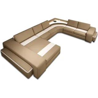 Design Wohnlandschaft Couch Ecksofa Polstergarnitur Eckcouch Sofa Leder USB LED - Braun