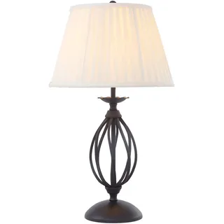 CANDELA 1 Tischleuchte Rustikal Schwarz Creme Stoff H: 54cm E27 Nachttisch Lampe