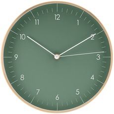 LUUK LIFESTYLE Minimalistische Wanduhr mit leisem Uhrwerk und ohne Ticken, skandinavisches Design, Geschenkidee zum Umzug, Innendeko, Farbe dunkel Grün