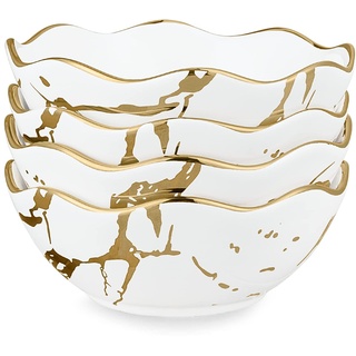 fanquare 4 Stück Weiße Gold Marmor Müslischalen Set, Japanische Ramen Schüssel Set, Klein Dessertschalen Keramik für Suppe, Salat, Pasta, Reis