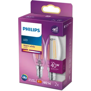 Philips LED-Lampe E14 77761600 4,3 W warmweiß 2 St.