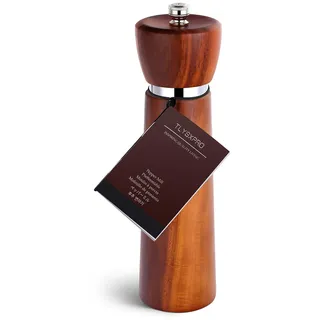 TLYSXPRO Pfeffermühle aus Holz – Nachfüllbare Salzmühle mit einstellbarem Keramikmahlwerk – Manuelle Pfefferstreuer aus Akazienholz – Höhe 21 cm