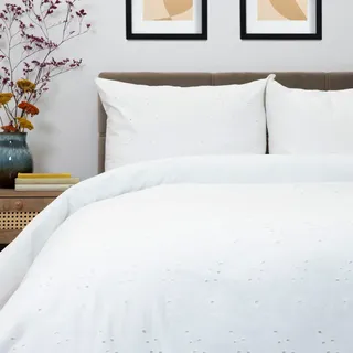 Kissenbezug Bettbezug Bettwäsche LILITH Perkal weiß mit Stickerei 160x200 + 2*50x60 cm HOMLA - Weiß