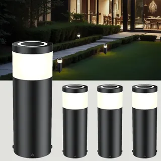 JNR 4 Pack Edelstahl Wegeleuchten Außen mit Erdspieß 230V, Schwarz 4 Pack | IP65 Wasserdicht, Höhe 290 mm 5w 3000k warmweiß COB LED, Wegleuchte, Gartenbeleuchtung, Gartenlampen, Gartenleuchten