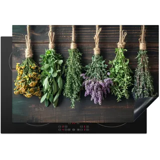 KitchenYeah© Herdabdeckplatte Einteilig Küche Glaskeramikkochfeld Abdeckplatte | 77x51 cm - Glaskeramikkochfeld Abdeckung Induktionskochfeld Schutzmatte Pflanzen - Holz - Blumen - Trocknen