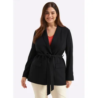Jackenblazer SHEEGO "Shirtblazer", Damen, Gr. 52, schwarz, 70% Viskose, 25% Polyamid, 5% Elasthan, Blazer Jackenblazer