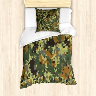 ABAKUHAUS Camo Mantele, Klassisches Deutschland Pattern, Milbensicher Allergiker geeignet mit Kissenbezügen, 135 cm x 200 cm - 80 x 80 cm, Grün Braun Dunkelgrün - Grün