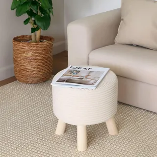 Cord-Pouf - Gepolsterter Sitz mit Holzbeinen