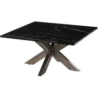 Massivmoebel24.de Couchtisch quadratisch 90x90x45 Marmor schwarz / Kreuzgestell Eisen Antik Grau BARCELONA #406 - Schwarz