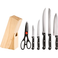 Galicja Messerblock mit Messer + Küchenschere – Küchenmesser-Set – Messerset mit Block – Messerblock-Set – Küchenmesserblock-Set – Messer Rostfrei – 7-teiliges Set 15x8x35,5cm KEVIN