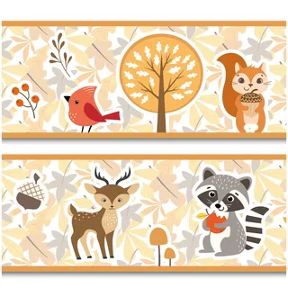 Bordüre 15cm x 200cm für Kinderzimmer Babyzimmer Dekor Aufkleber Wandbordüre selbstklebend Wandtattoo für Kinder Mädchen Junge Y033 (Waldtiere)