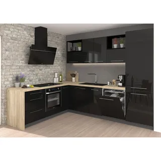 Feldmann-Wohnen Winkelküche Essen lava matt / schwarz Hochglanz & Matt 290 / 210 / 207cm 11-teilig , Schwarz Hochglanz, Dunkelgrau , Metall , L-Form,Rechteckig , 290x207x210 cm , Küchen, Küchenzeilen & Küchenblöcke, Eckküchen, Eckküchen ohne Geräte