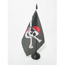 AZ FLAG TISCHFLAGGE Pirat ROTES Halstuch 21x14cm - Piraten Totenkopf TISCHFAHNE 14 x 21 cm - flaggen