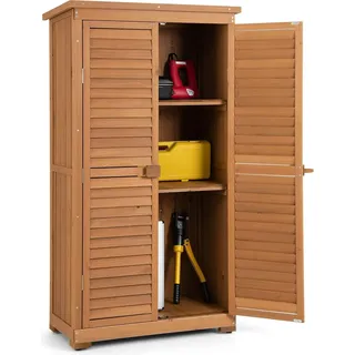 COSTWAY Gartenschrank Holz, Gerätehaus wetterfest, Geräteschuppen Werkzeugschrank Garten, Holzschuppen mit 3 herausnehmbaren Regalen, Gartenschuppen Geräteschrank 82 x 42 x 160cm - Naturbelassen