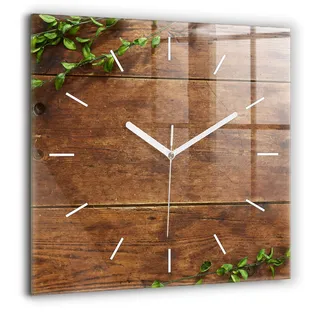 Wallfluent Große Wanduhr – Stilles Quarzuhrwerk - Uhr Dekoration Wohnzimmer Schlafzimmer Küche - Zifferblatt mit Striche - weiße Zeiger - 60x60 cm - Rustikales Holz - Braun