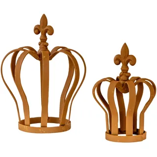 2er Set Krone Metall Rostdeko Rost Gartendeko Deko-Krone Antik Shabby Chic Vintage Metallkrone Garten Dekoration - Braun