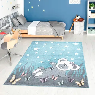 Carpet City Kinderteppich »ANIME916«, rechteckig, 11 mm Höhe, Kinderzimmer Teppich Modern mit Mond, Blumen, Wolken, Creme, Multi, blau