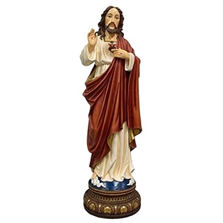 DRW Heilige Figur Jesus Herz Holz Stil Handbemalt Harz 100 cm