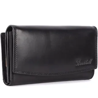 Benthill Damen Geldbörse Groß Echt Leder | Großes Portemonnaie XXL mit RFID Schutz | Vintage Echtleder Damenbörse mit vielen Kartenfächer inkl. Geschenkbox, Farbe:Schwarz