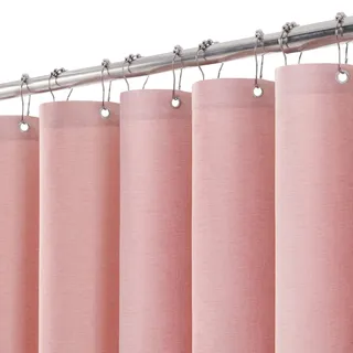 Duschvorhang Leinen mit Metall Duschvorhangringe Stoff Textil Badewannenvorhang Anti Schimmel Bad Vorhang Set Wasserdicht Badewanne Vorhang Schwerer Shower Curtain Badezimmer - 182 x 182cm (Rosa)