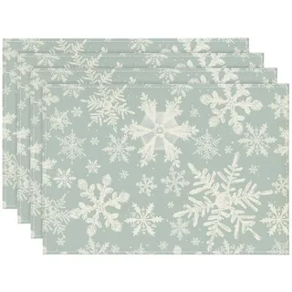 Artoid Mode Blau Schneeflocken Weihnachten Platzsets 4er Set, 30x45cm Winter Xmas Tischset Waschbar Platzdeckchen Küche Party Deko