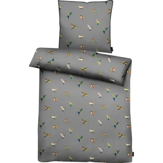 APELT Kolibri Tiere/Vögel grau 135 x 200 cm + 2 x 80 x 80 cm