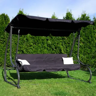 4-Sitzer Hollywoodschaukel Gartenschaukel 220 X 162 cm inkl. 2 Kissen Auflagen Schaukelbank m. Getränkehalter Liegefunktion - Schwarz