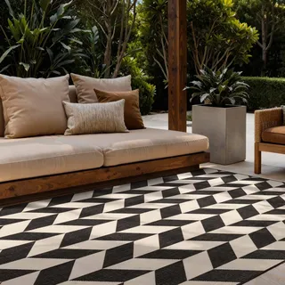 Teppich TED BAKER "Terrick, Wendeteppich", schwarz weiß, B:200cm H:8mm L:300cm, Polypropylen, Teppiche, Teppich, Designteppich, Wetterfest, Pflegeleicht, Modern, Wohnzimmer, Terrasse