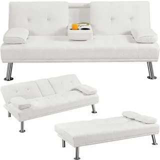 Yaheetech Klappbares Schlafsofa mit Schlaffunktion Gästebett Couch Sofa Bettsofa mit Großer Liegefläche Tagesbett Sofabett Polstersofa 350kg belastbar - Creme