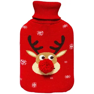 Atmosphera Createur d ́interieur Wärmflasche Rentier 1,7 l , Rot , Kunststoff , 32.5x6x20 cm , Dekoration, Weihnachtsdekoration