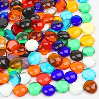 Vorentxia 200 Stück Glassteine Bunt Muggelsteine Glasnuggets 900g Kristall Muggelsteine Flache Dekosteine Glas Mosaiksteine für Aquarium Landschaftsbau Garten Blumentopf