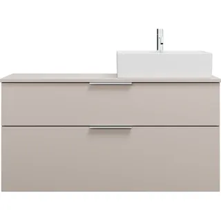 Burgbad Eqio Keramik-Aufsatzwaschtisch quadratisch, rechts, inklusive Waschtischunterschrank mit 2 Schubladen, Breite 1200mm, SGUQ120RF6583C0001G0146, Farbe: Lichtgrau Matt/Alpinweiss / Lichtgrau Matt, Griff