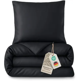 LAYNENBURG Premium Lyocell Bettwäsche in 135x200 + Kissenbezug 80x80 cm - 100% Lyocell Tencel aus u.a Eukalyptus – Oeko-TEX 100 - kühlende Sommer-Bettwäsche mit Reißverschluss (schwarz)