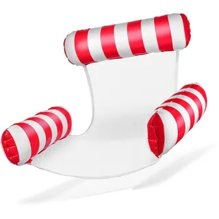 Balinco Luftmatratze Pool, Aufblasbarer Sessel, Wasserstuhl mit Rückenlehne und Armlehnen, Schwimmsitz, Poolsitz, Sonnenstuhl, Wasser Relaxstuhl (Rot/Weiß)