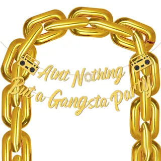 Fangleland Ain't Nothing But A Gangsta Banner Jumbo Kette Ballons Retro 70er 80er 90er Aufblasbare Radio Boombox Dekoration Gold