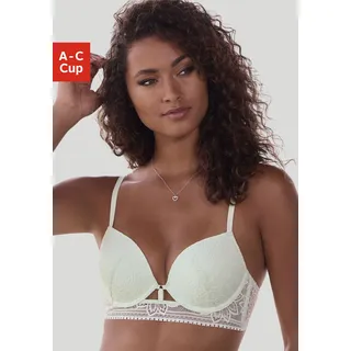Push-up-BH LASCANA, Damen, Gr. 80, Cup B, grün (hellmint), Spitze, Obermaterial: 60% Polyamid, 33% Polyester, 7% Elasthan, BHs Push-up-BH, mit Bügel aus floraler Jacquardspitze, sexy Dessous