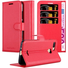 Cadorabo Hülle kompatibel mit Xiaomi RedMi 6 Handyhülle aus Premium Kunst Leder Flip Klappbare Stoßfeste Magnetische [Standfunktion] [Kartenfächern] Cover Hülle für Xiaomi RedMi 6 Tasche in Rot