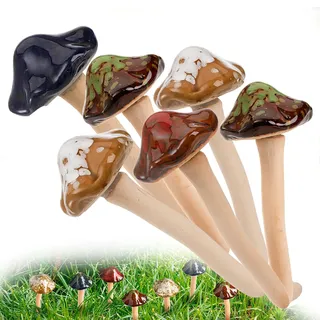 Esshogo 6 Stück Keramik Pilz, Bunte Gartenpilze, Töpfe Dekoration Keramik Ornament, Gartenpilze, Garten pilz dekor, Gartendekoration Pilze