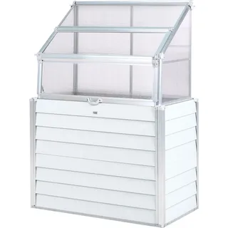 BELIANI Mini-Gewächshaus Cremeweiß Aluminium u. Polycarbonat 4 mm Erhöht 62x120x166 cm mit Stauraum Wasserablauf UV-Schutz für Balkon Terrasse Garten - Weiß