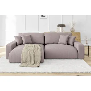 s-style möbel - Leon Ecksofa mit Bettfunktion und Bettkasten Puderrosa Cord-Stoff schöner Sitzkomfort, Ottomane links, B/T/H: 234 cm / 170 cm / 78 cm - Pink