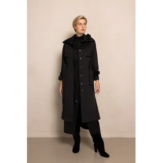 Trenchcoat ZHRILL "ZHELSE", Damen, Gr. XL, schwarz, Web, Obermaterial: 51% Baumwolle, 49% Polyester, unifarben, regular fit kniebedeckend, Rundhals, mit Riegel, Mäntel Trenchcoat, mit Reverskragen und Gürtelschlaufe im Hüftbereich