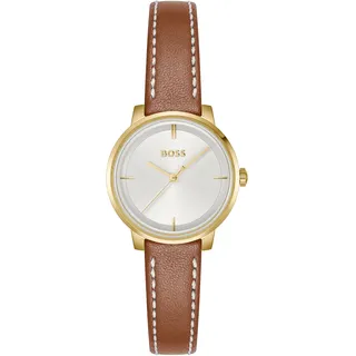 Quarzuhr BOSS "LUCIA", braun, Armbanduhren, Damen, Quarzuhr, Armbanduhr, Damenuhr, Lederarmband, analog, Glassteine