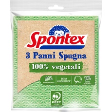 Spontex Öko-Schwammtücher, biologisch abbaubar, umweltfreundlich, Zellulose/Baumwolle, grün, 3 Stück