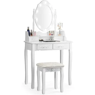 Costway Schminktisch mit Hocker, Frisiertisch mit 360° drehbarem Spiegel & 10 dimmbaren LED weiß